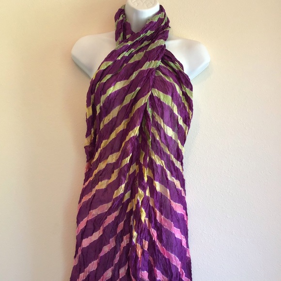 New Beach Purple Eggplant Striped Scarf Wrap Pareo - Picture 2 of 11